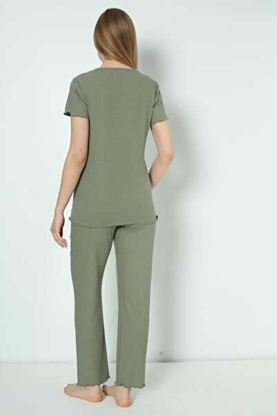 Miss Dünya Lissa Zöld pamut zsinóros kötött anyagból kismama és kismama pizsama szett