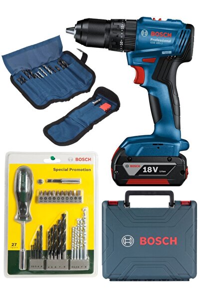 Bosch Tek Akülü Kömürsüz Darbeli Matkap Vidalama Şarjlı Matkap + 50 Parça Matkap Ucu Vidalama Ucu