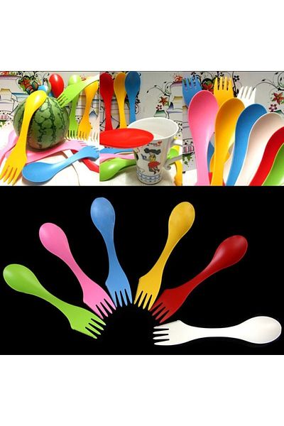 SEGRETO Spork Spoon Fork Knife Three in One for Camping, Picnic, Hiking (GREEN COLOR SET OF 4)