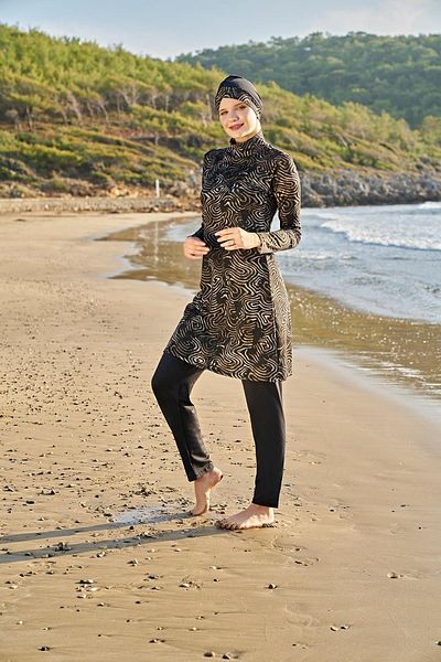 Ruko Maio Women's Large Size Long Sleeve Lycra Hijab Black Swimsuit 2c3t1n30-1