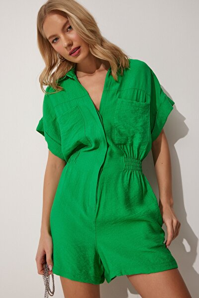 Happiness İstanbul Dámská zelená viskózová kombinéza Ayrobin s šortkami TO00009
