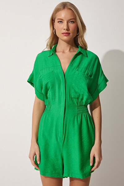 Happiness İstanbul Dámská zelená viskózová kombinéza Ayrobin s šortkami TO00009