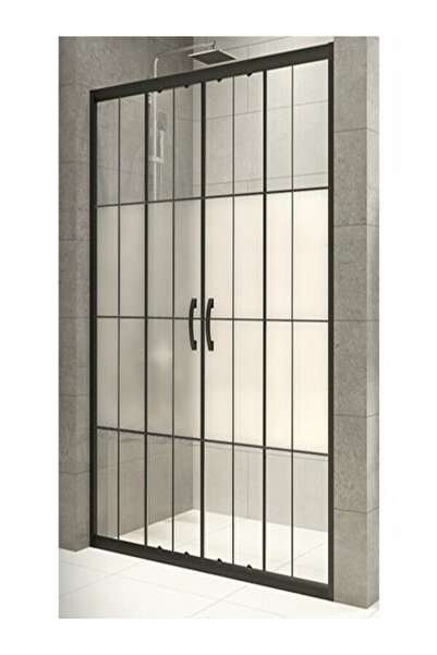 Duşakabincim Sürgülü Çift Kapılı Yarı Buzlu Cam Siyah Duşakabin (130-179 cm)