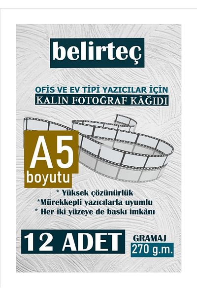 Belirteç A5 Thick Photo and Certificate Paper A5 Size Silky Coated 270 Gr 12 Pieces