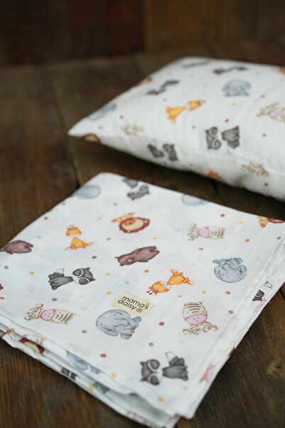 Mama’s Daisy Pamuklu Müslin Örtü Ve Müslin Yastık Kılıfı Set.
