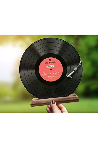Bk Gift Kişiye Özel Spotify Barkodlu Ahşap Standlı Plak Arkadaşa Hediye-1