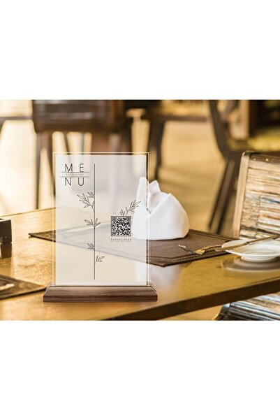 Bk Gift Restoran & Cafe & Barlara Özel Ahşap Standlı Pleksi Qr Kod Menü, Cafe...