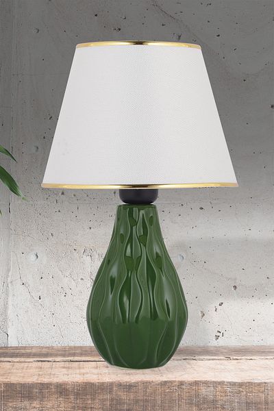 NisaLuce Magnolia Ceramic Lampshade Cream Gold Piping / Green Body