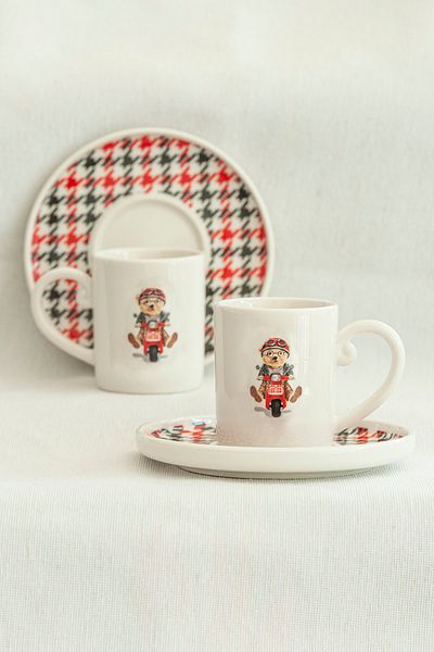 Bursa Porselen Dekor Teddy Bear Tweed Coffee Cup Set for Two
