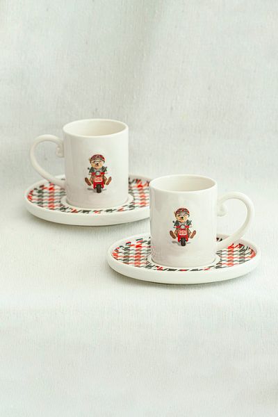 Bursa Porselen Dekor Teddy Bear Tweed Coffee Cup Set for Two