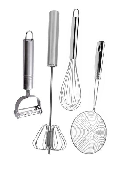 Hilamingo Home Metal Oil Skimmer Press and Pull Beater Julienne Vegetable Peeler Wire Beater Set