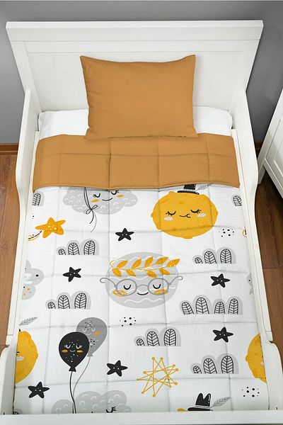Tuğba Kuğu Montessori Quilt Set (95X195 CM) - Iconic Series - Happy Cloud And Planets