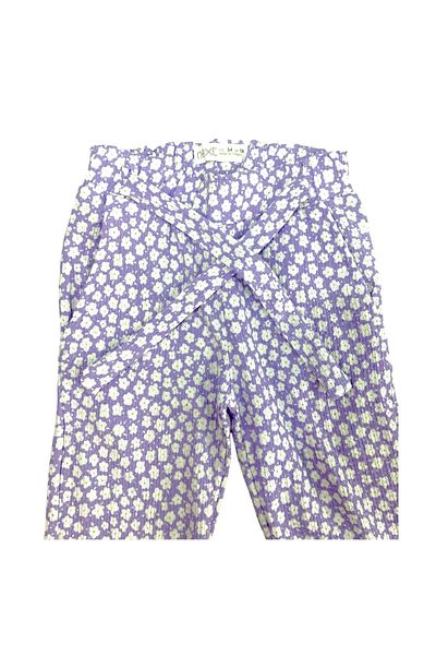 Pink Hippo Kids Flower Patterned Elastic Waist Crinkle Fabric Girl's Trousers