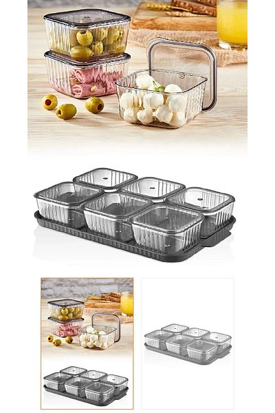KÜÇÜK EW Breakfast Plate Set 13 Pieces Breakfast Set with Airtight Tray and Lid