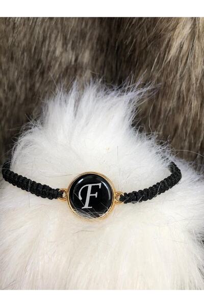 Everglow Jewelry سوار قابل للتعديل بحرف F باللون الأسود والذهبي