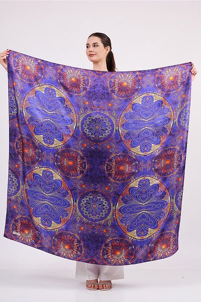 Nomads Felt Fuchsia Mandala Patterned Shawl Scarf - 100% Silk, 140 cm