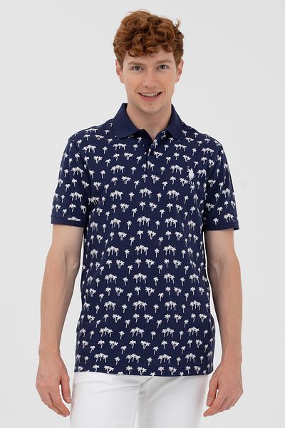 U.S. Polo Assn. Men's Woven Patterned Polo Neck Navy Blue T-shirt