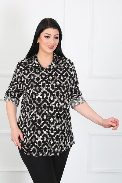 By Alba Collection Cămașă de damă, neagră, din bumbac, viscoză, mărime mare