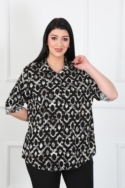 By Alba Collection Cămașă de damă, neagră, din bumbac, viscoză, mărime mare