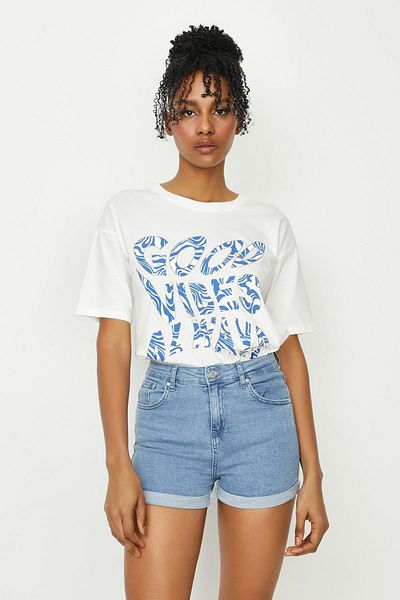 Select Moda Women's White Printed Basic T-shirt
