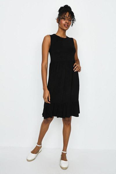 Select Moda Women's Black Crew Neck Skirt Frilly Knitted Dress