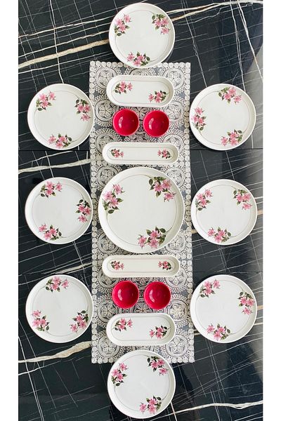 VENÜS HOME DECORATION Snow Flower 17 Piece Breakfast Set for 8 Persons
