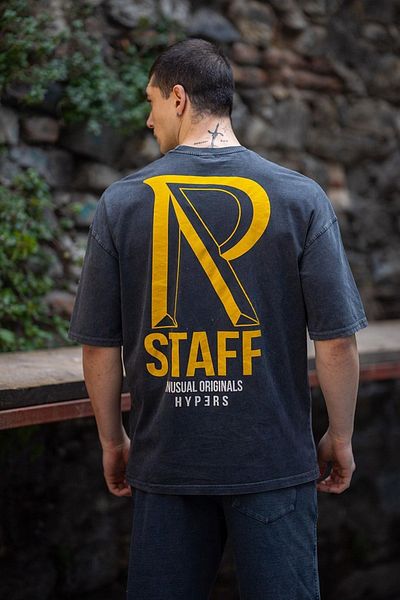 HYPERS Ανδρικό μπλουζάκι μεγάλου μεγέθους R Staff Printed Anthracite Wash