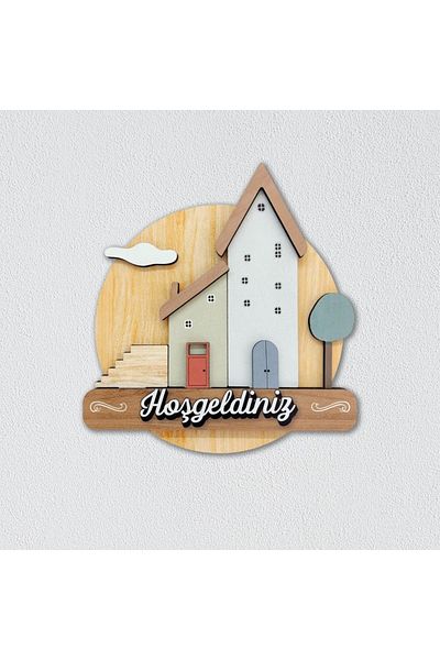 CajuArt Wooden Pastel Color Houses Welcome Wall Door Decor Ornament