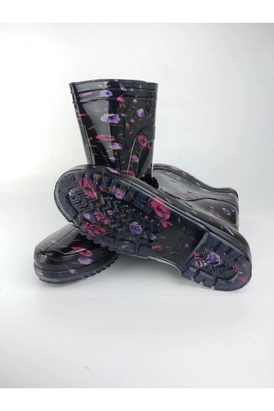 MODVALU Γυναικείες μπότες βροχής σε μωβ χρώμα Floral Work Vineyard Garden Rain Boots