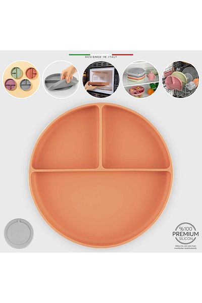 Elele Vacuum Silicone Baby Food Plate Orange