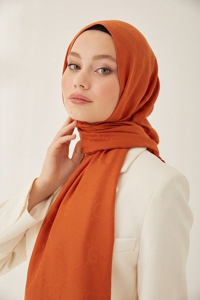 FRESCO SCARFS Γυναικείο Hijab Μεταξένιο Βαμβακερό Ζακάρ G Σάλι*πορτοκαλί
