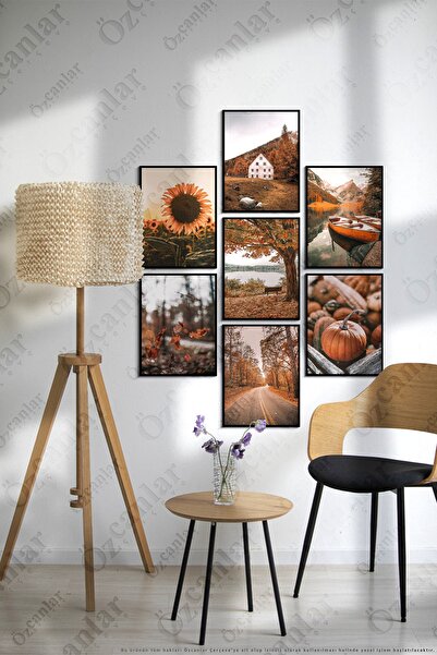 ÖZCANLAR ÇERÇEVE Çerçevesiz Çerçeve Görünümlü 7 Parça Mdf Tablo Seti Sonbahar...