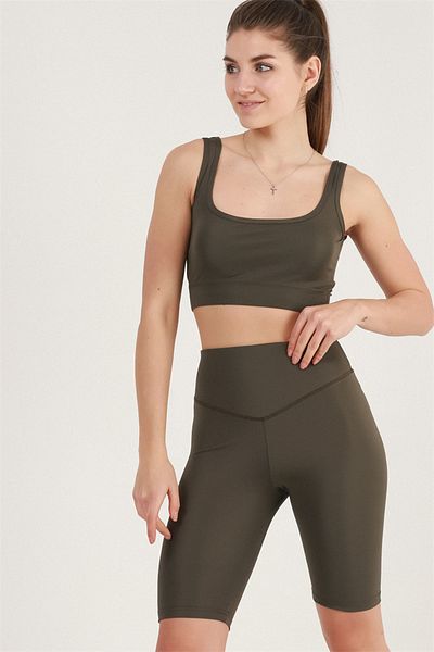 missmaral Women's Khaki Color Biker Sports Shorts Leggings and Bustier Set 2-Piece Set Seasonal High Waist Bikers-bra 1307