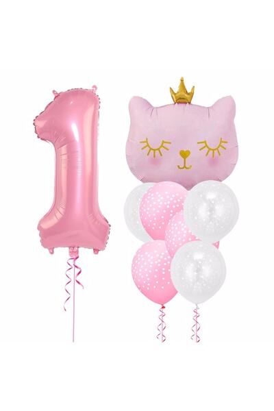 Mini Parti مجموعة بالونات وردية لطيفة على شكل قطة من Mini Party Store