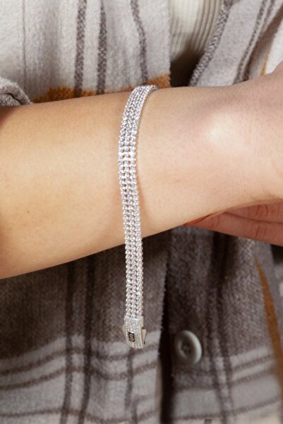 Adil İdil Kuyumculuk Kalın Üçlü Beyaz Altın Taşlı Künye