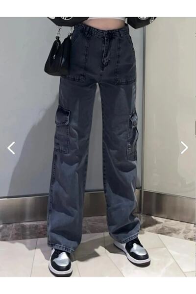 Gofeel Gri Y2k Kargo Cep Detaylı Bol Paça Yazlık Pantolon