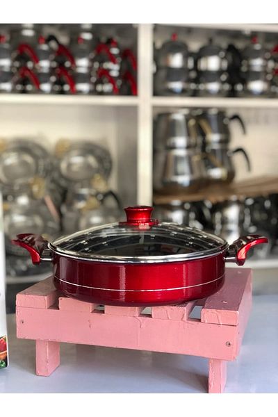 EVİNDA 26 Cm Glass Lid Double Handle Teflon Flap Pot