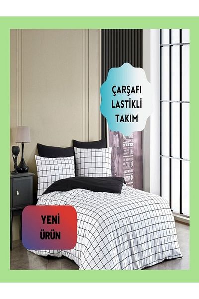 üntaş Life Minikaro Double Duvet Cover Set with Double Sided Elastic Sheets Ecmincroçfttarfçift