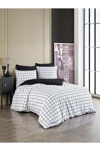 üntaş Life Minikaro Double Duvet Cover Set with Double Sided Elastic Sheets Ecmincroçfttarfçift