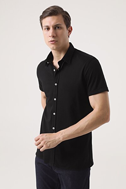 Tween Slim Fit Siyah Örme Gömlek