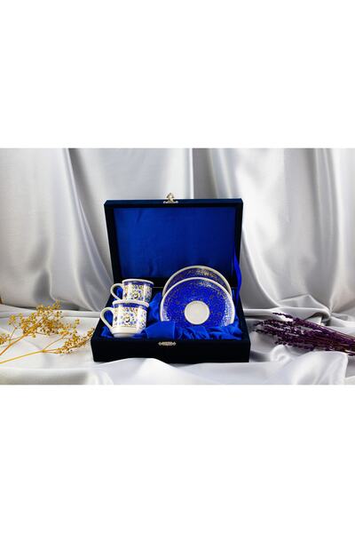 Kütahya Serigrafi 2'li Altın Yaldızlı Porselen Fincan Takımı Kadife Kutulu