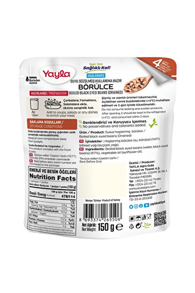 Yayla Haşlanmış Suyu Süzülmüş Börülce 150 gr