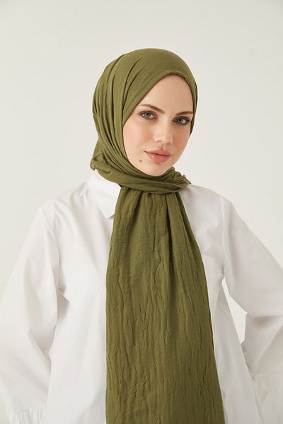 FRESCO SCARFS Γυναικείο Hijab Bamboo Kraş Shawl*Oil Green
