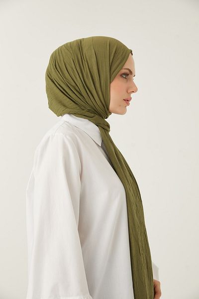 FRESCO SCARFS Γυναικείο Hijab Bamboo Kraş Shawl*Oil Green