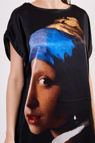 Nomads Felt Pure Silk Short Dress| Johannes Vermeer Girl with Pearl Earrings| Nomads Felt