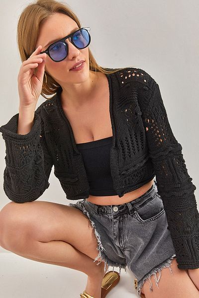 Bianco Lucci Women's Crop Knitwear Cardigan