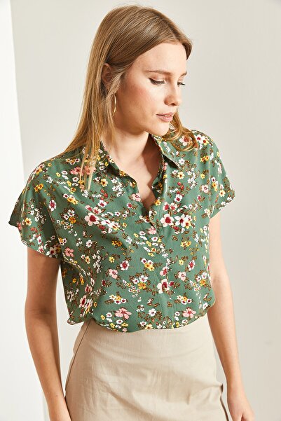 Bianco Lucci Women's Short Sleeve Patterned Viscose Shirt