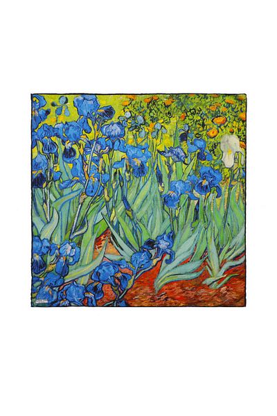 Bursa İpek Green Irises Pattern Silk Handkerchief