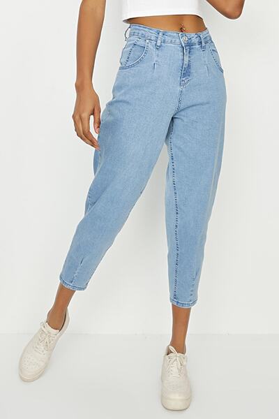 Select Moda Dámske modré kliešťové detailné balónové modelové džínsy