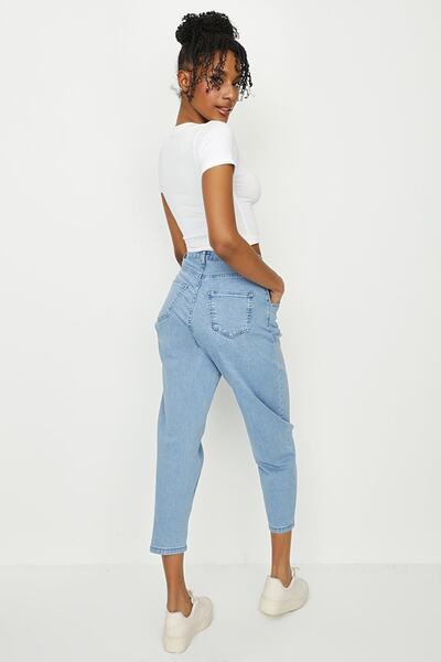 Select Moda Dámske modré kliešťové detailné balónové modelové džínsy